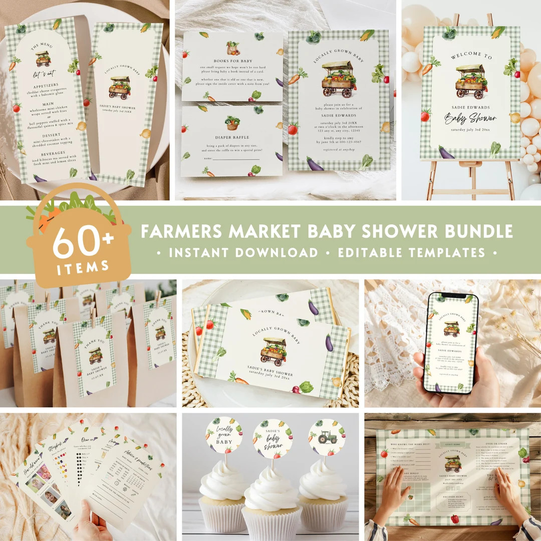 60+ Farmers Market Baby Shower BUNDLE, Locally Grown With Love Baby Shower Decor Pack, Farm Fresh... | Etsy (US)