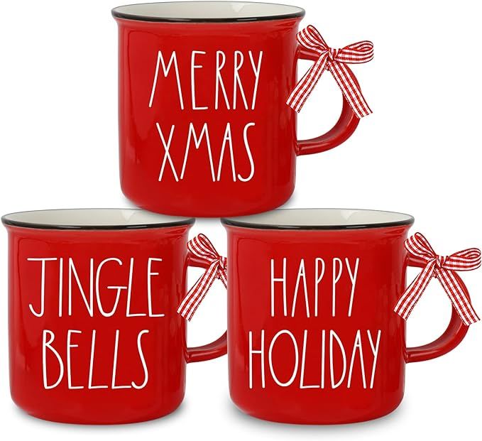 Whaline Christmas Mini Coffee Mug with Ribbon Red Christmas Mini Mug Merry Christmas Happy Holida... | Amazon (US)