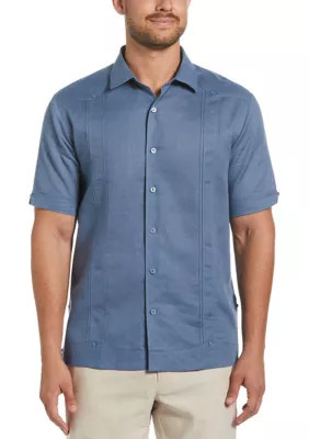 Cubavera Men's Linen Blend No Pocket Guayabera Shirt, Blue, Medium | Belk
