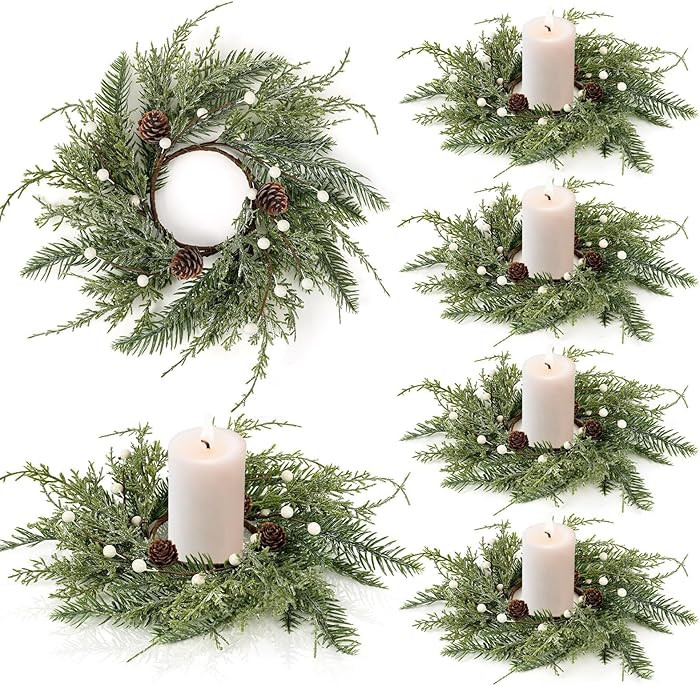 Mini Green Boxwood Candle Rings Wreaths Spring Summer Kitchen Cabinet Swags Wreath 3 Inch Wedding... | Amazon (US)