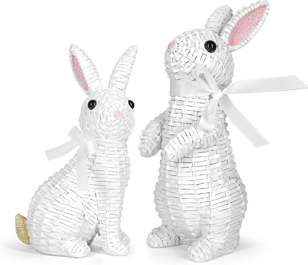 Rattan Effect Resin Bunny Easter Decor,Table Rabbit Easter Decorations,Spring Bunnies Decoration ... | Amazon (US)