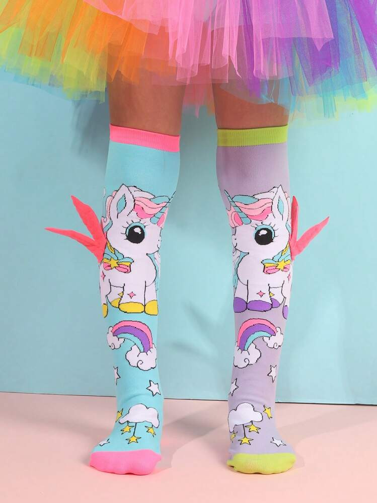 1 Pair Of Cute Purple AB Unicorn Knee High Socks Suitable For Girls' Daily Outfits And Gifts | SHEIN