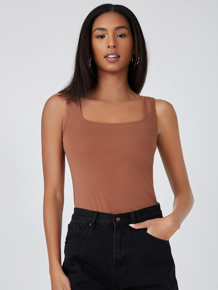 SHEIN BASICS Square Neck Solid Tank Top | SHEIN