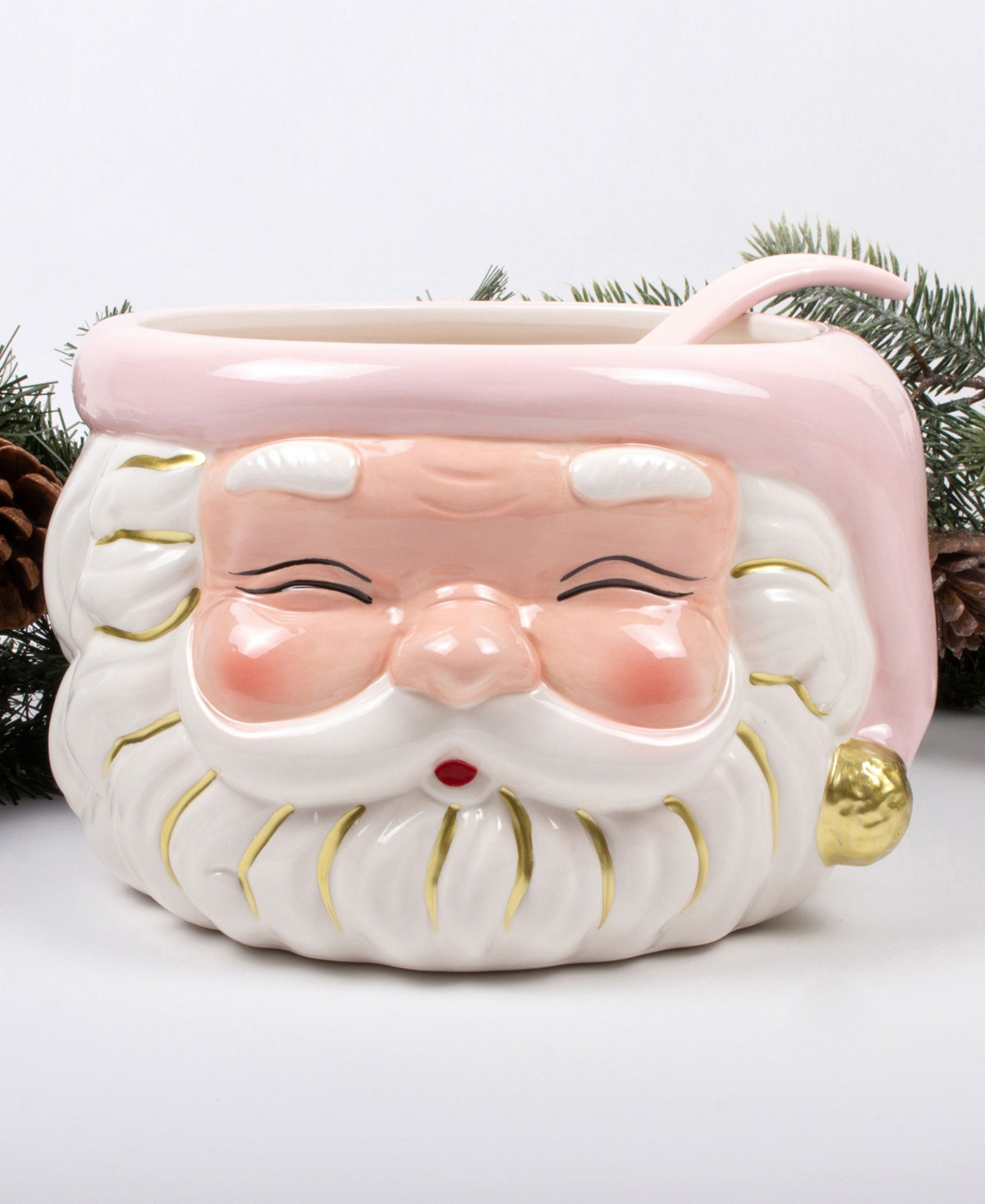 8 Oak Lane Santa Ceramic Punch Bowl - Pink | Macy's