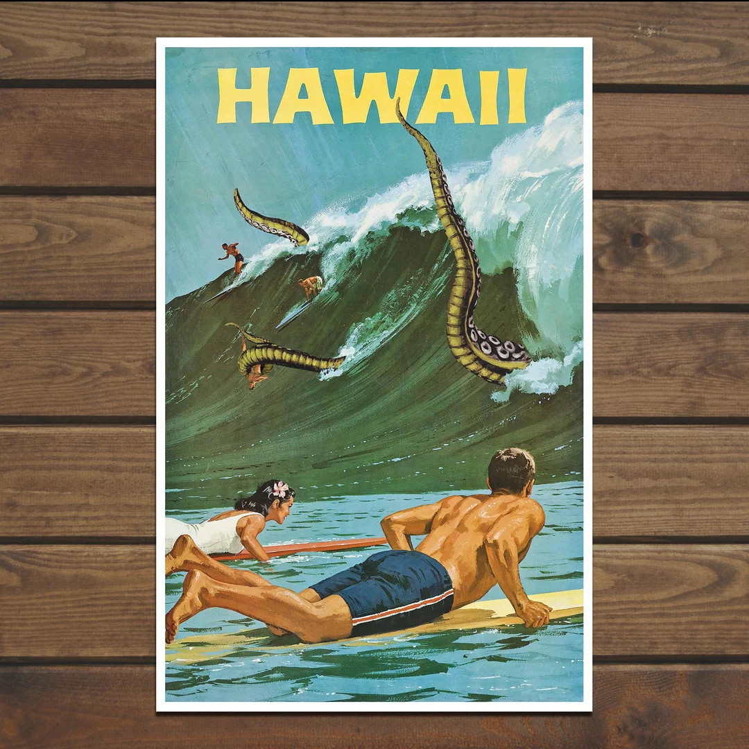 Hawaii, Kraken, Tentacles, Tourism, Hawaiian Islands, Surfing, Giant Squid, Retro, Geekery, Alter... | Etsy (US)
