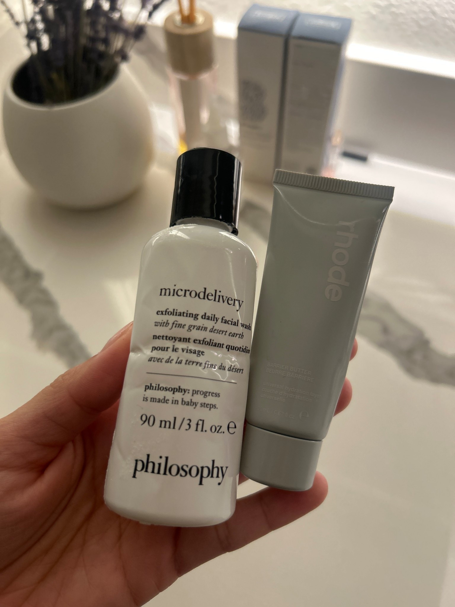 My two recent skincare empties and both are so good. 🤍 I’ve used the Philosophy Microdelivery Exfoliating Facial Wash for years - it’s a gentle daily exfoliating face wash that keeps my skin smooth without feeling harsh.

I also tried the Rhode Barrier Butter for the first time and it’s a 10/10 rich moisturizer. It’s super thick and locks in moisture, especially if your skin is feeling dry.

#LTKselfcare #LTKgrwm #LTKBeauty