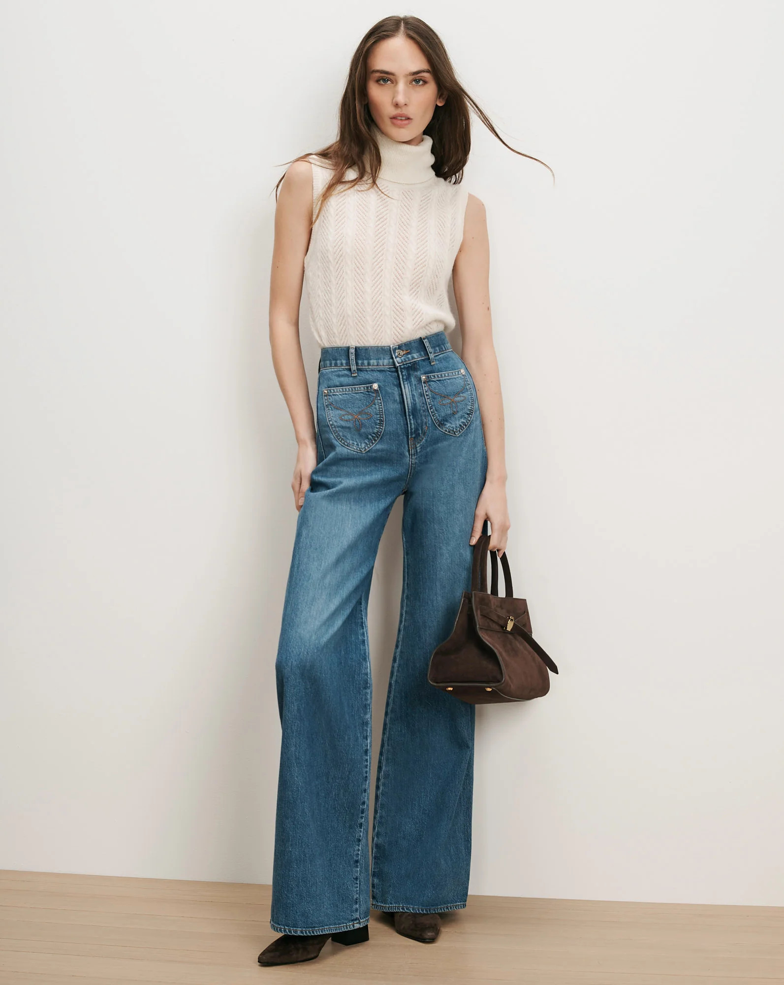 Grant Wide-Leg Jean in Blue Wash Denim | Veronica Beard | Veronica Beard