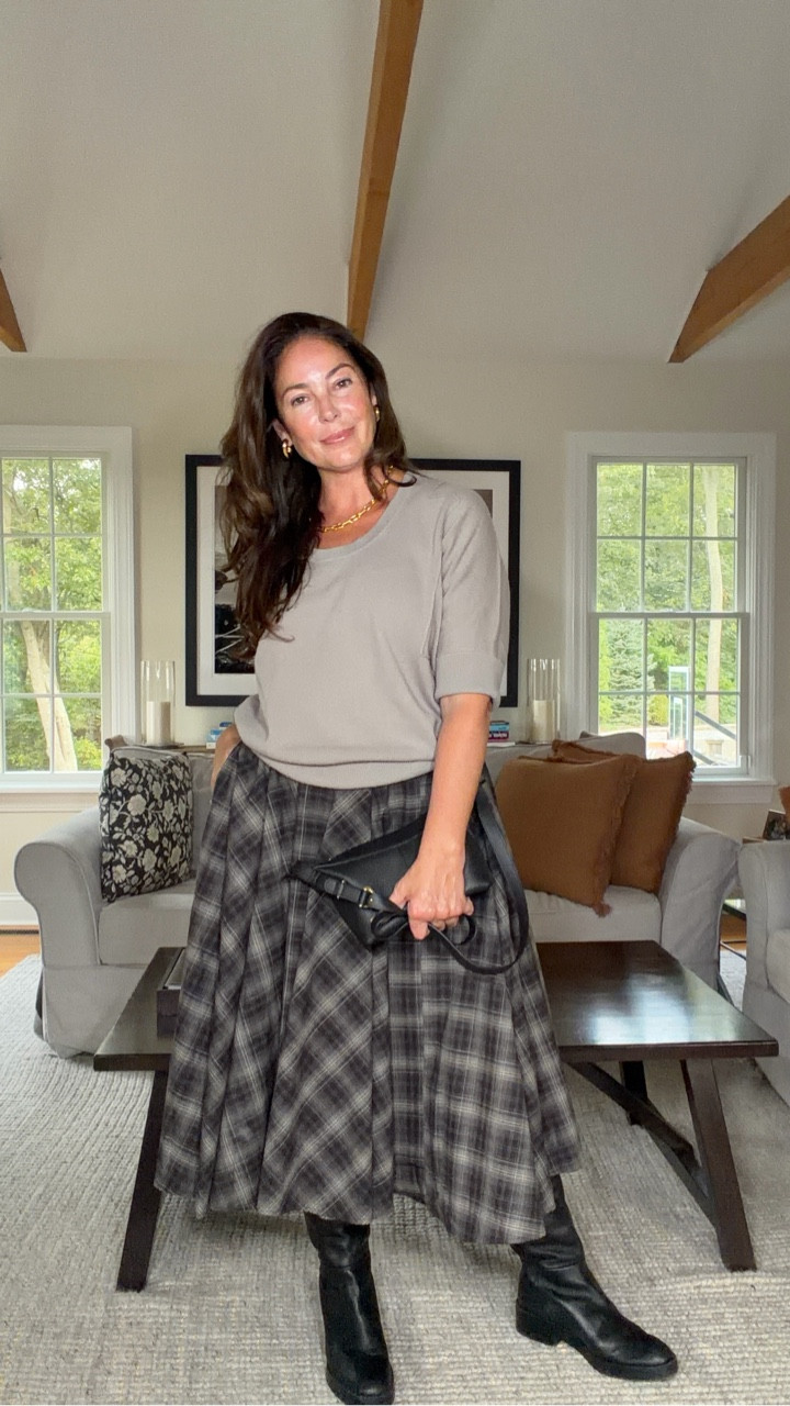 It’s hot in NY but I want to wear my fall styles! Here is a cute dinner outfit that’s fall fashion but I will not pass out from being hot. Do you like the skirt!! It’s cotton so would work in most climates! #fashionover40 #fashionover50 #fallstyle #plaid

#LTKStyleTip #LTKMidsize #LTKOver40