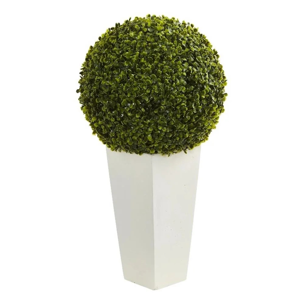 Pemberly Row 28" Boxwood Topiary Ball Artificial Plant Tower Planter in White - Walmart.com | Walmart (US)
