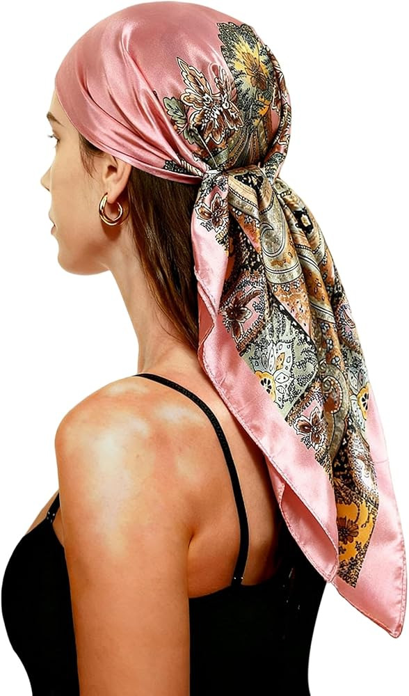 35 ''Headscarf for Women，Square Silk-Like Headscarf,Breathable Fashion Bandana,Multiple Colors | Amazon (US)