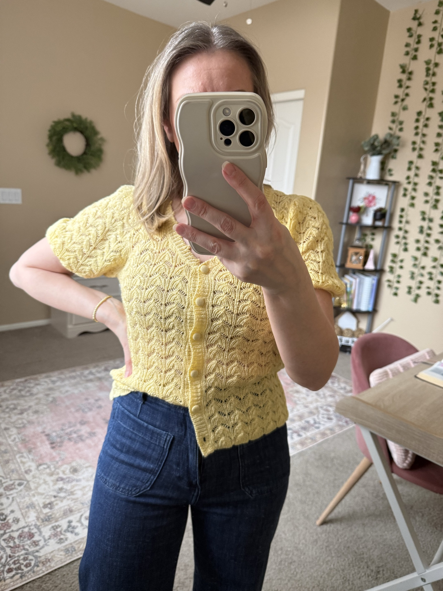 Really cute pointelle sweater from Kohls. It’s lightweight and this color is perfect for spring. It’s also available in pink.
You can order online and pick up in store. Kohl’s has a hassle-free pick-up process that I love. You simply get a bin number for your order, and you don’t need to interact with anyone. My orders are always ready for pickup in about an hour. 

#LTKGiftGuide
Spring break, spring outfit, spring top, spring sweater, 
#KohlsFinds

#LTKSeasonal #LTKootd #LTKmomlife #LTKOver40 #LTKPetite