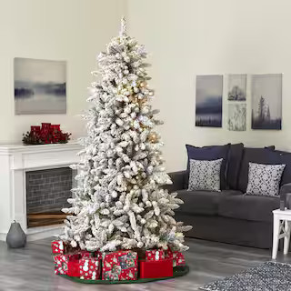 7.5 ft. Pre-Lit Flocked Livingston Fir Artificial Christmas Tree with Pine Cones and 500 Clear Wa... | The Home Depot