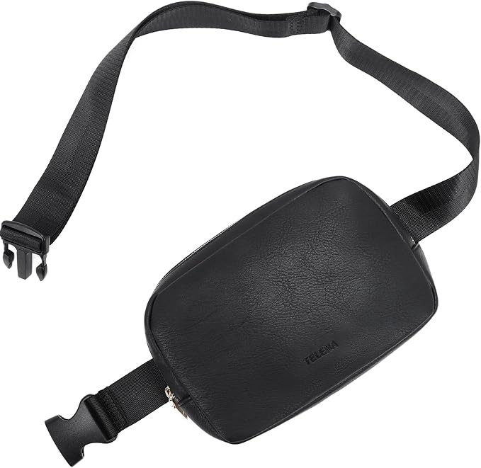 Telena Leather Belt Bag for Women Fashionable Fanny Packs Cross Body Bag Waist Pack Black | Amazon (US)