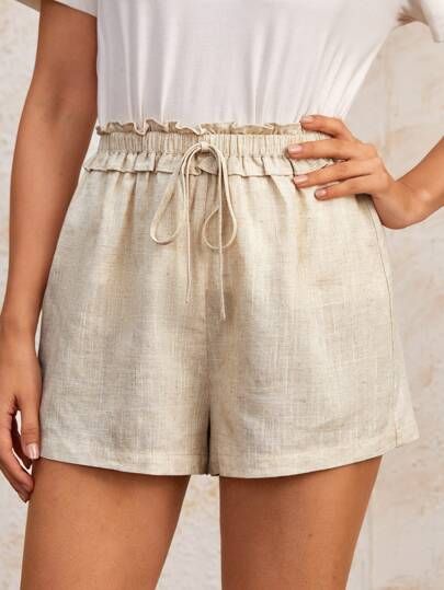 EMERY ROSE Paperbag Knot Waist Solid Shorts | SHEIN