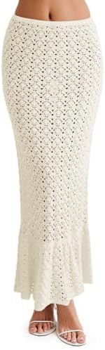 Saodimallsu Womens Crochet Cover Up Skirt High Waisted Sheer Knit Summer Swimsuit Coverup Beach F... | Amazon (US)