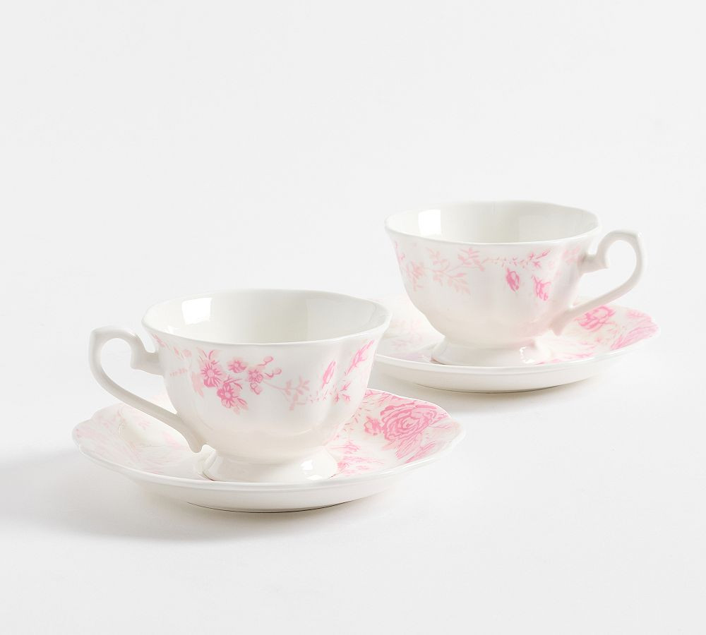 LoveShackFancy Rose Porcelain Teacups & Saucers - Set of 2 | Pottery Barn (US)