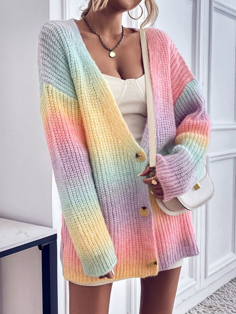 Color Block Drop Shoulder Cardigan | SHEIN