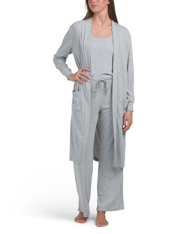 3pc Ribbed Lounge Cardigan Tank And Wide Leg Pants Set | TJ Maxx