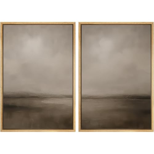 MUDECOR Framed Canvas Print Wall Art Abstract Brown and Taupe Modern Minimalist Misty Landscape Illustrations Modern Art Decorative Bohemian for Living Room, Bedroom, Office - 16"x24"x2 Natural | Amazon (US)