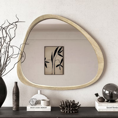 GDFStudio Junia Mid-Century Modern Wooden Asymmetrical Wall Mirror, Natural | Target
