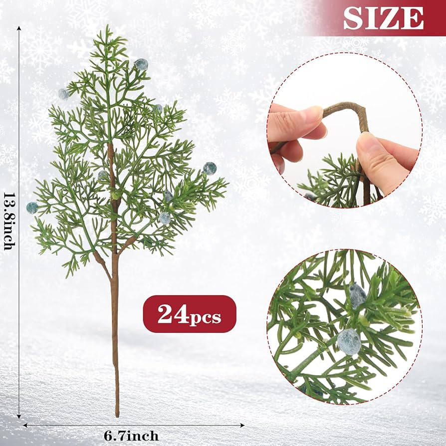 Lyrow 24 Pcs Christmas Artificial Juniper Cedar Branches Picks Spray with Berry Faux Greenery Spr... | Amazon (US)