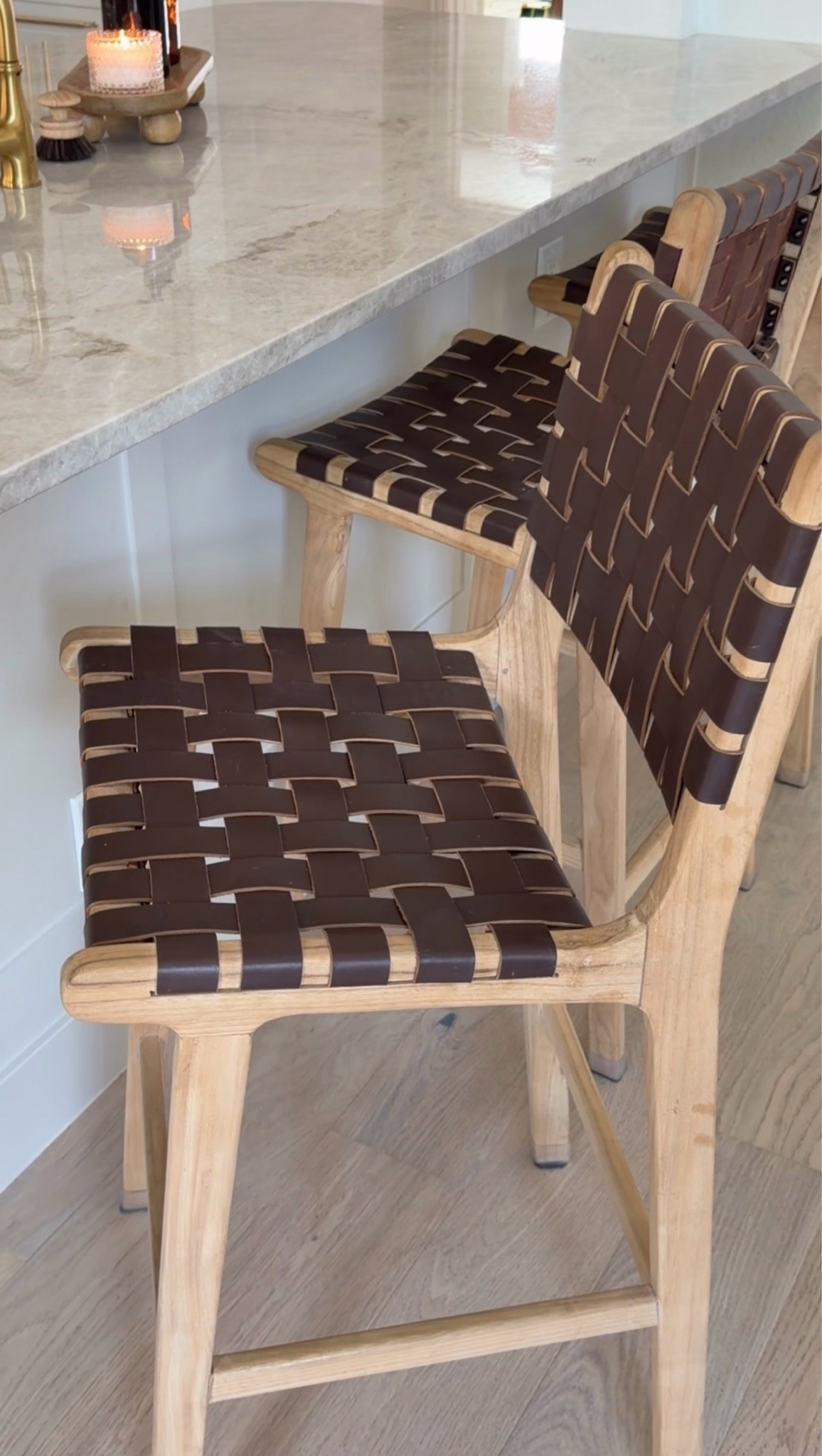 My woven leather counter stools are in stock and on sale! Love this cognac color 🤎 linking the floor protectors I use on all of our chairs too!

#LTKHome #LTKSaleAlert