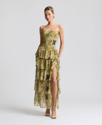 Avec Les Filles Women's Printed Smocked-Bodice Ruffle-Tiered Maxi Dress - Bali Garden | Macy's