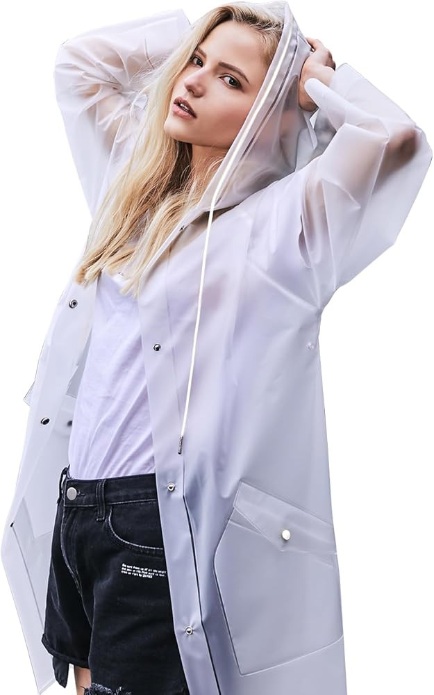 L-Rain TPU Clear Rain Coat for Women - Waterproof Packable Fashion Rain Poncho with Hood Reusable... | Amazon (US)