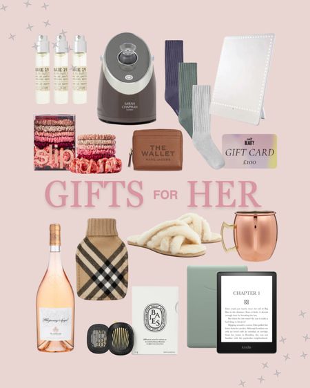 Christmas gift guide for her, gift ideas, holiday gift guide, facial steamer, hot water bottle, kindle, wine, le labo fragrance, slippers, skims, mirror, silk scrunchies. Girls gift ideas.

#LTKHoliday #LTKGiftGuide #LTKeurope