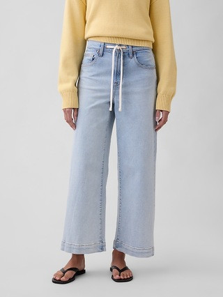 High Rise Drawstring Wide-Leg Crop Jeans | Gap Factory