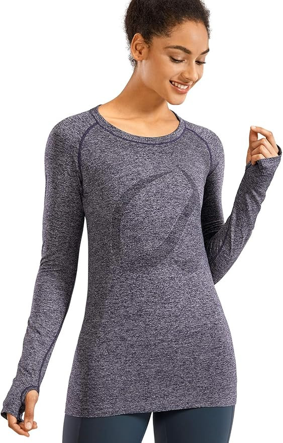 CRZ YOGA Women's Seamless Athletic Long Sleeves Sports Running Shirt Breathable Gym Workout Top | Amazon (US)