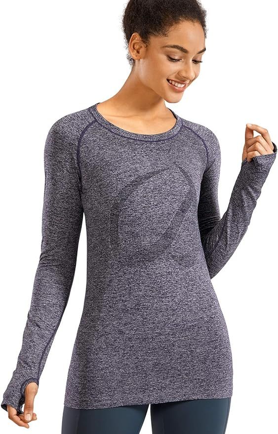 CRZ YOGA Women's Seamless Athletic Long Sleeves Sports Running Shirt Breathable Gym Workout Top | Amazon (US)