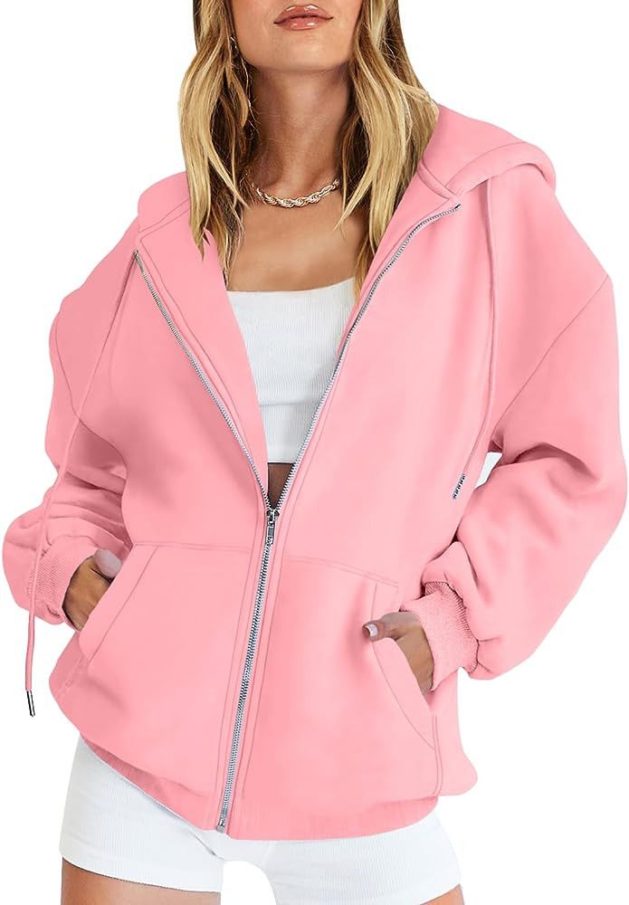 Caracilia Women's Zip Up Hoodies Teen Girls Oversized Sweatshirt Y2K Clothing Cute Fall Casual Dr... | Amazon (US)