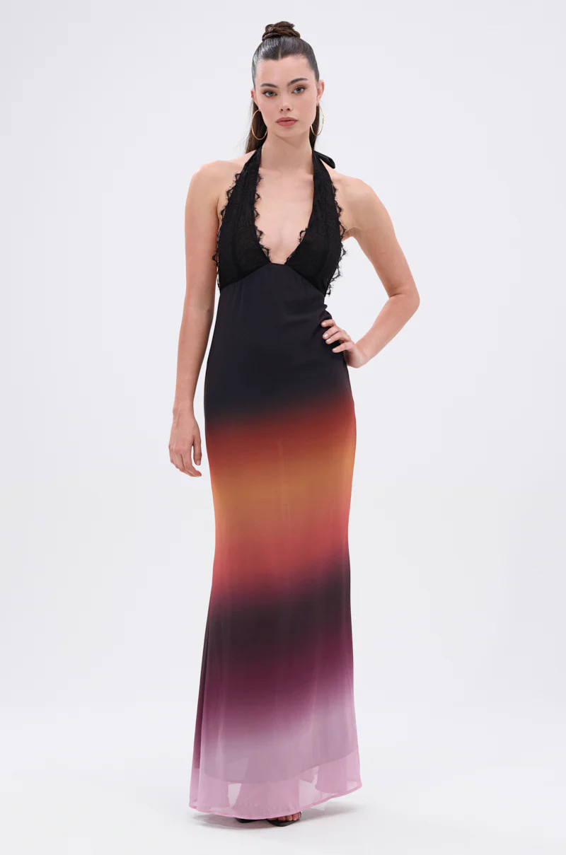 AKIRA Sunset Dreaming Ombre Maxi Dress | Black | Size Small | AKIRA