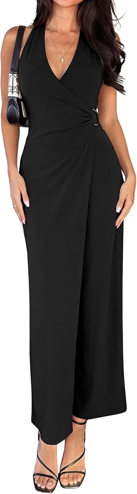 PRETTYGARDEN Halter Dresses for Women 2026 Elegant Classy Spring V Neck Tie Backless Summer Weddi... | Amazon (US)