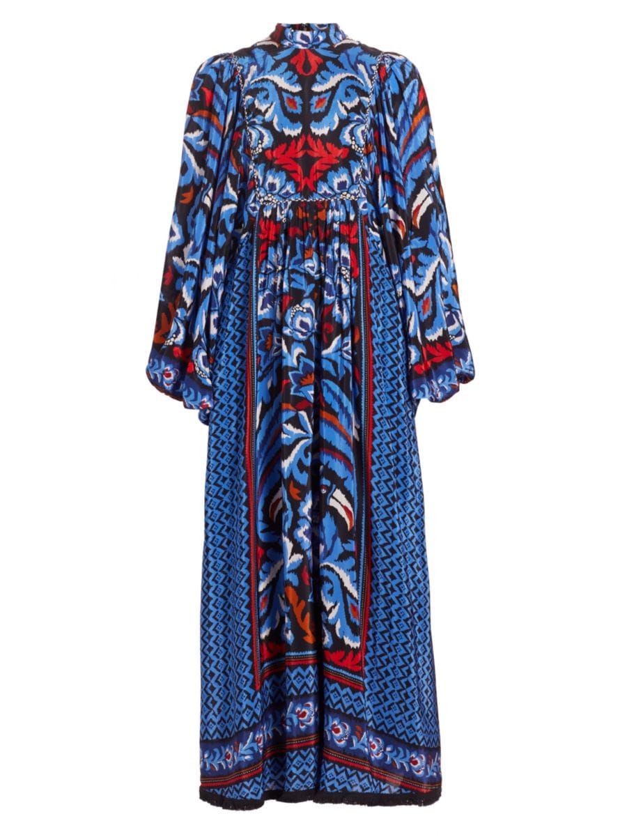 Farm Rio Toucans Scarf Bishop-Sleeve Maxi Dress | Saks Fifth Avenue