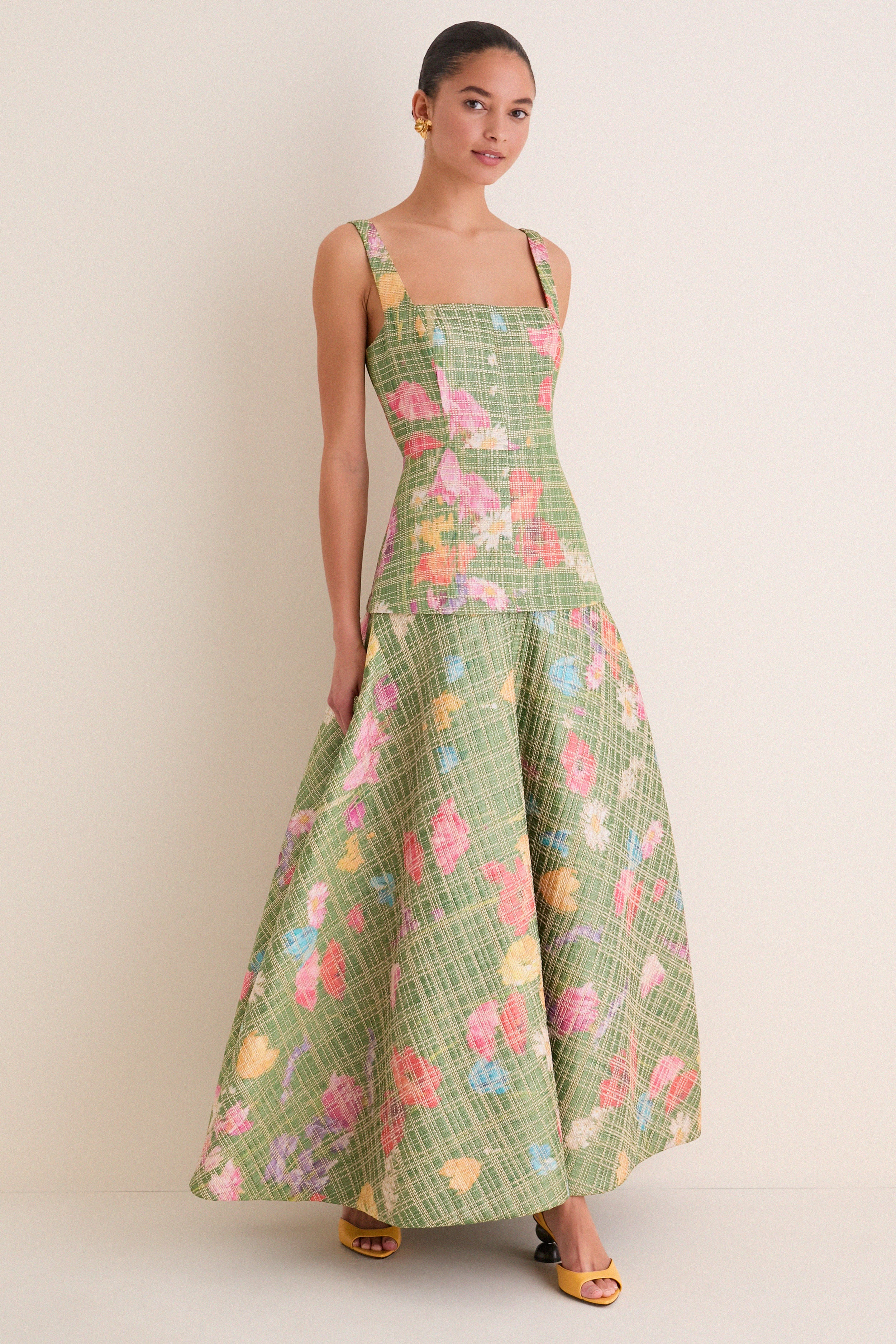 Cactus Multi Floral Raffia Poplin Square Neck Dress | Tuckernuck (US)