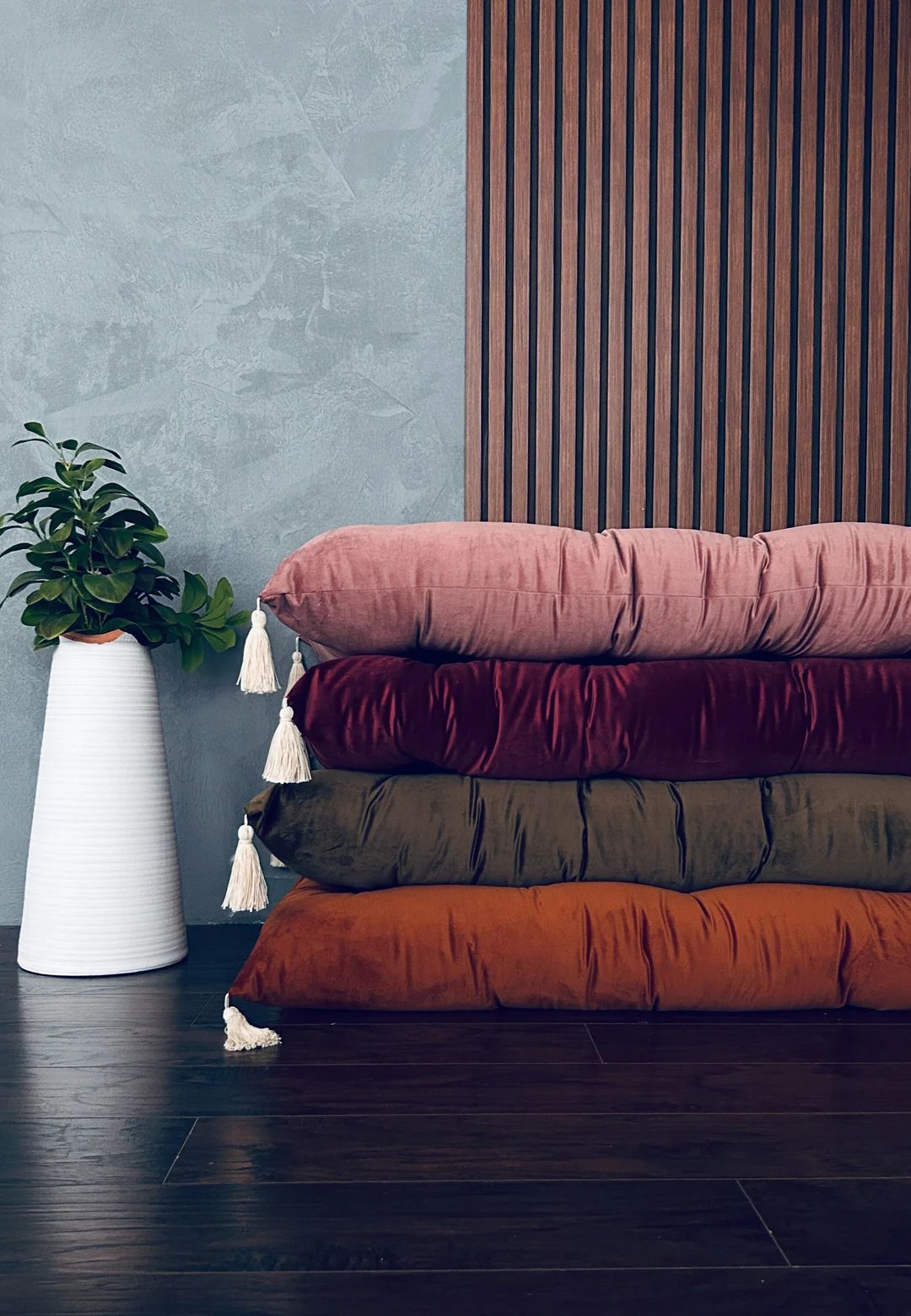Velvet floor cushion with tassels, circus vibe cushion | Etsy (US)