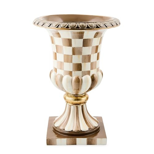 MACKENZIE-CHILDS Tabletop Urn, Decorative Centerpiece for Table, Brown-and-White Mocha Check Pedestal | Amazon (US)