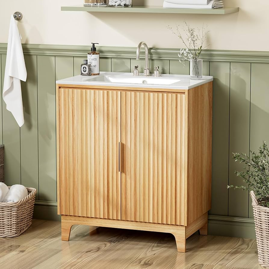 VINGLI 30 Inch Bathroom Vanity with Sink, Mid Century Modern Freestanding Cabinet with Ceramic To... | Amazon (US)