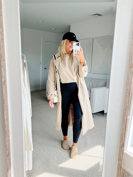 Comfy mom friendly everyday outfit ideas for fall | trench coat style | leggings outfit | tan clogs

#LTKstyletip