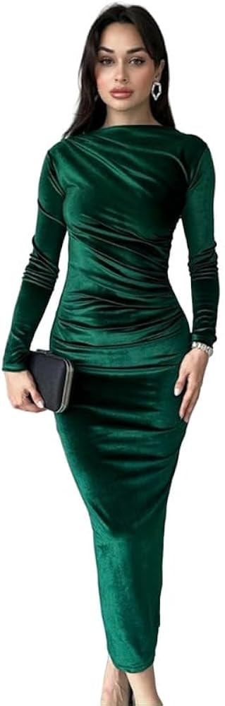 Haibang Damen Samtkleid Langarm Elegant Winterkleid Bodycon Midikleid Figurbetontes Kleid Sexy R... | Amazon (DE)