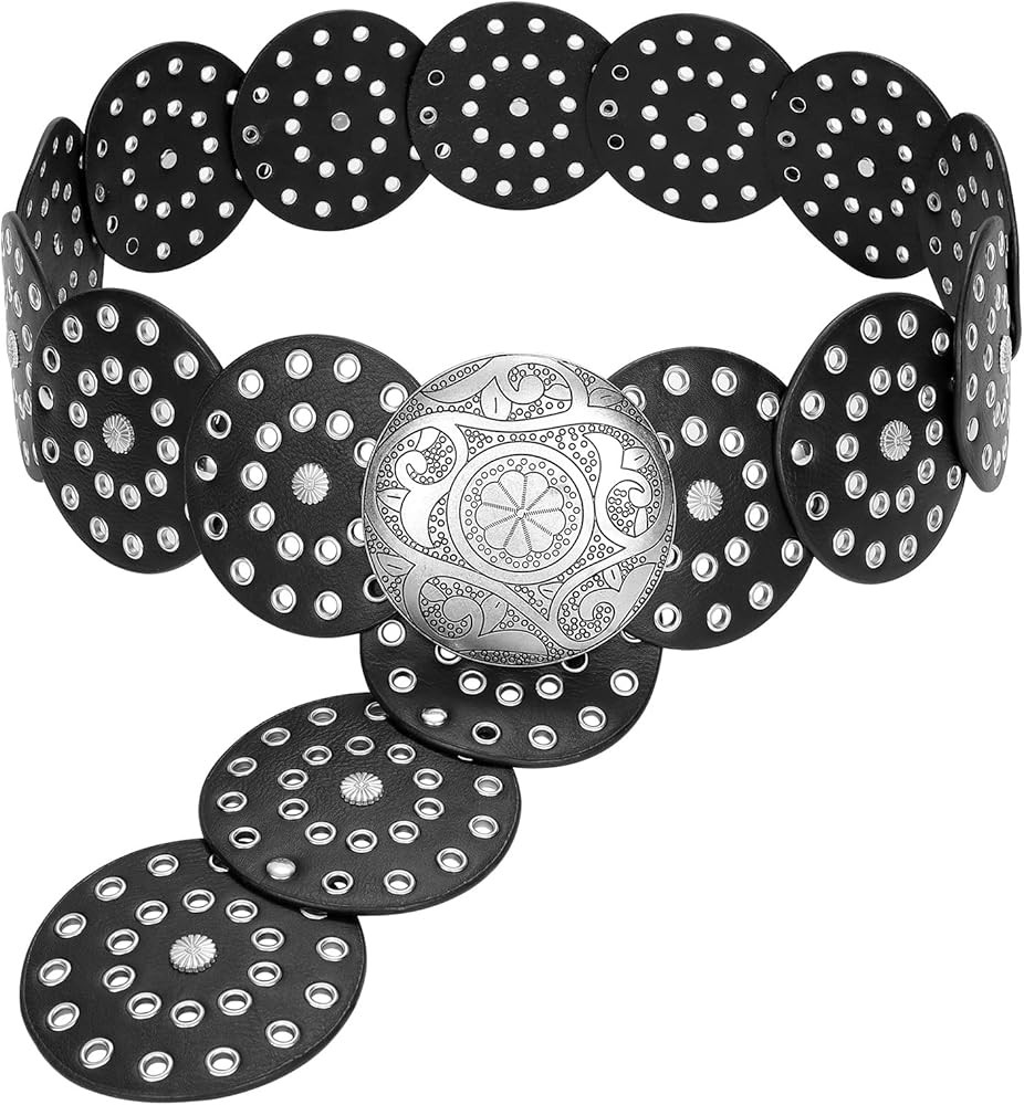 JASGOOD Western Belts for Women Wide Hollow Disc Leather Belt Cowgirl Waist Belt for Jeans Dresse... | Amazon (US)