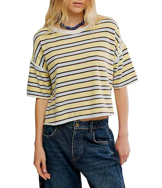 Free People We The Free Clean Rugby Stipe Print Scoop Neck Short Sleeve Tee | Dillard's | Dillard's