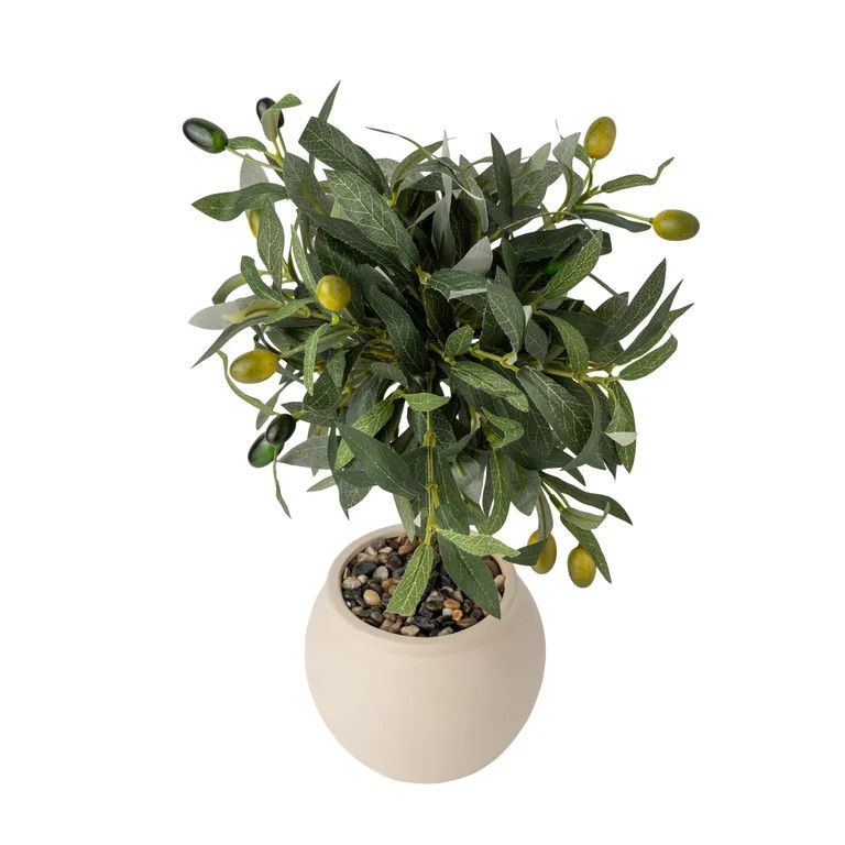 Better Homes & Gardens Realistic Artificial Olive Plant with Tan Ceramic Vase, 15-Inch | Walmart (US)