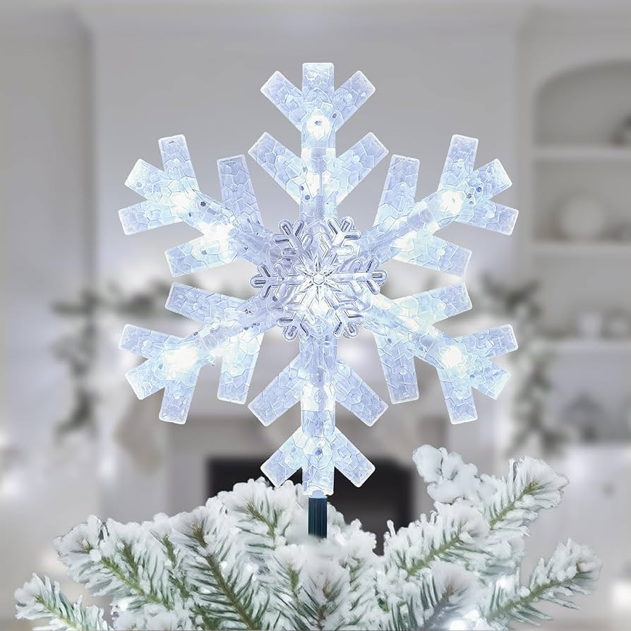 Brightown-Christmas-Tree-Topper-Star-Lighted, 3D Snowflake Snow Cool White Christmas Tree Star To... | Amazon (US)