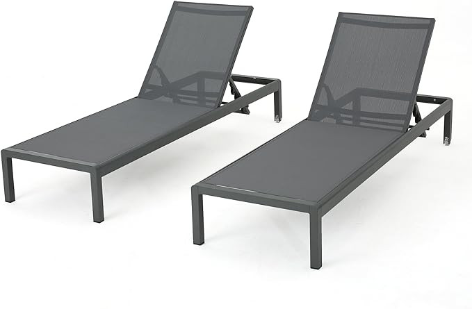 Christopher Knight Home Cape Coral Outdoor Aluminum Chaise Lounges with Mesh Seat, 2-Pcs Set, Gre... | Amazon (US)