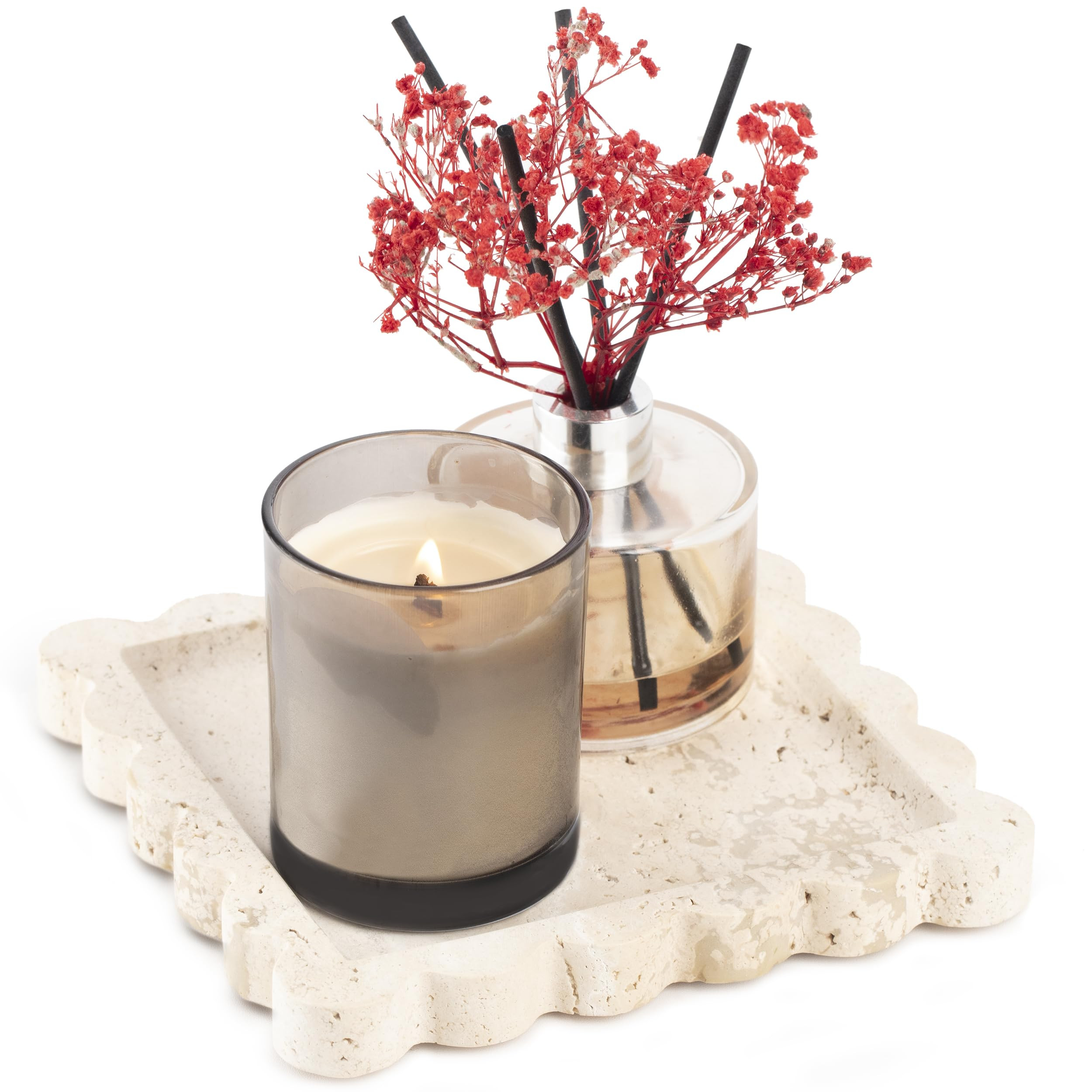 Natural Square Travertine Tray with Scalloped Edge, Multi-Purpose Marble Tray for Kitchen Counter... | Amazon (US)