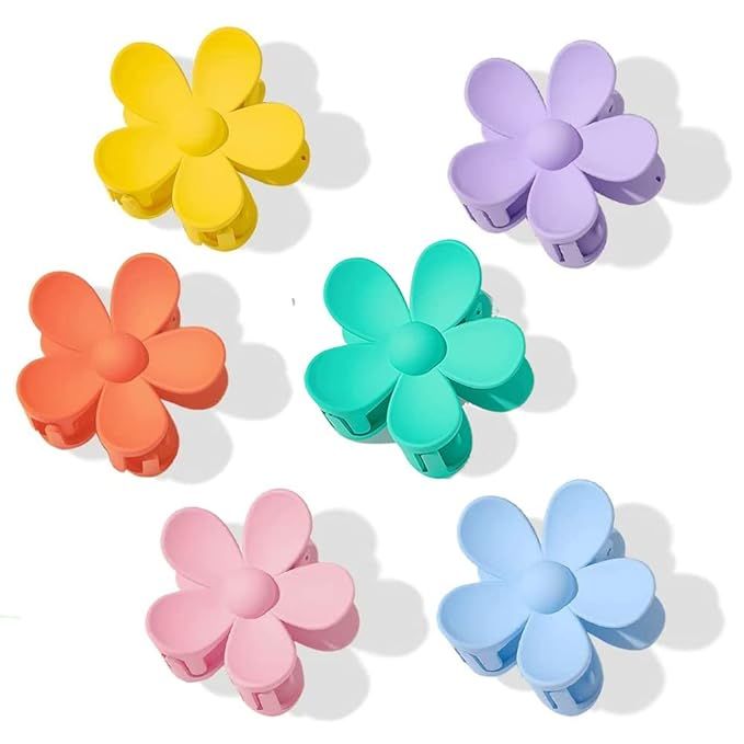 6 Pcs Flower Claw Clips Flower Hair Clips for Women Girls Thick Hair Matte Big Hair Claw Clips No... | Amazon (US)