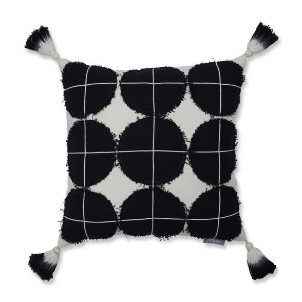 Circle Grid Tasseled Square Throw Pillow Black/White - Pillow Perfect | Target
